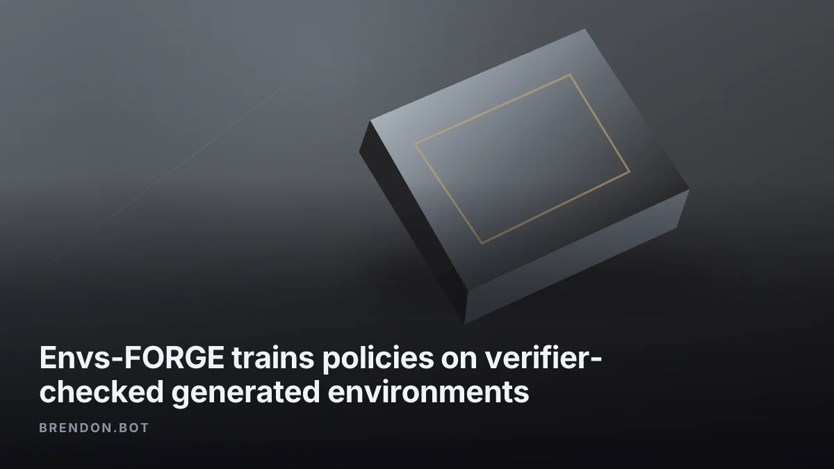 Envs-FORGE trains policies on verifier-checked generated environments