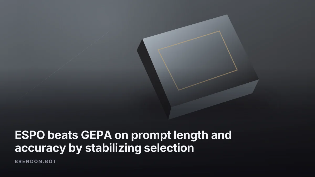 ESPO beats GEPA on prompt length and accuracy by stabilizing selection